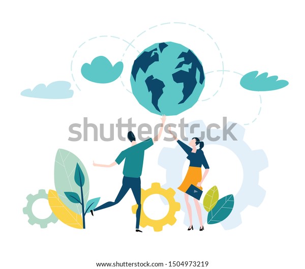 Young Professional People Holding Planet Working Stock Vector Royalty Free