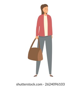 Young professional woman is holding a bag and smiling confidently