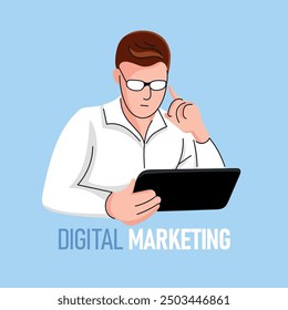 young professional working in digital marketing with his tablet