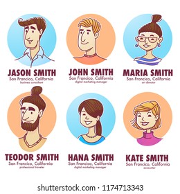 young professionals, doodle people avatars for your social network, vector men and women