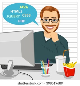 young programmer man working with computer creating website
