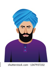 Young Punjabi man close up vector illustration