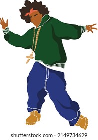 Junge Rapper tanzt. Straßenmode. Stylischer Amerikaner mit Hip-Hop. Amerikanischer Hip Hop für Lifestyle Design. Cartoon-Stil.