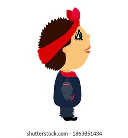 Young rapper man in a red bandana, eyes in a dark jacket with stripes, jeans and black shoes. Vector flat illustration of boy isolated on white background. Flat fashionable people in hip hop style