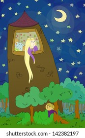 Young Rapunzel dreaming for savior
