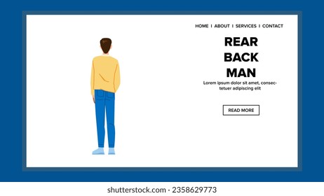 young rear back man vector. person male, guy view, looking standing young rear back man web flat cartoon illustration