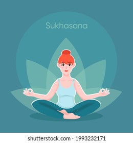 Young red hair woman practice yoga pose sitting on floor in lotus pose sakhusana