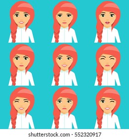 Young red-haired girl expresses emotions. Life style. A set of portraits.