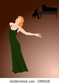 Young red-haired girl singing