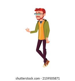 young redhead guy walking on avenue cartoon vector. young redhead guy walking on avenue character. isolated flat cartoon illustration