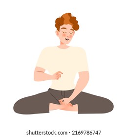 Young Redhead Man Sitting with Crossed Legs and Talking to Someone Vector Illustration