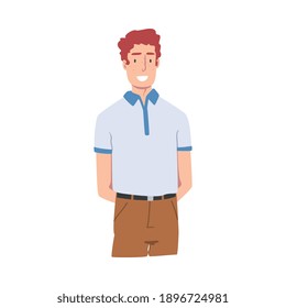 Young Redhead Smiling Man in Standing Pose Vector Illustration