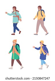 Young refugees looking for help semi flat color vector character set. Crying figures. Full body people on white. Simple cartoon style illustration collection for web graphic design and animation