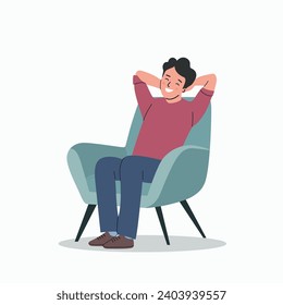 Young relaxed man sitting on the chair. Vector flat style cartoon  illustration