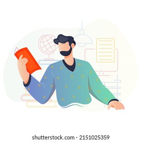 Young Research Scholar Reading Book - Stock Illustration as EPS 10 File