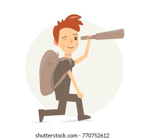 The young researcher. Boy is going camping.