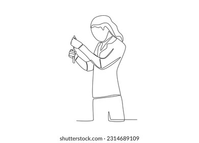 A young researcher inserts the solution into a test tube. Researcher one-line drawing