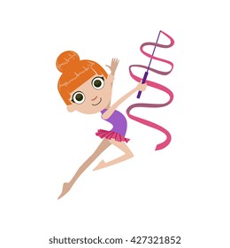 Young Rhythmic Gymnaste Simple Design Illustration In Cute Fun Cartoon Style Isolated On White Background