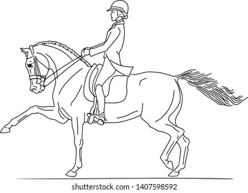 A young rider on a horse demonstrates a high trot