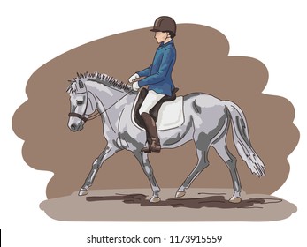 Young rider trotting on a pony.
