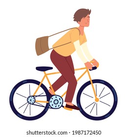 young riding bike isolated icon
