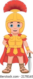 Young Roman Soldier Cartoon On White Background