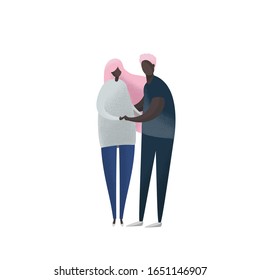 Young Romantic African American Couple. Man And Woman Isolated On White Background. Colorful Vector Illustration In Flat Style.