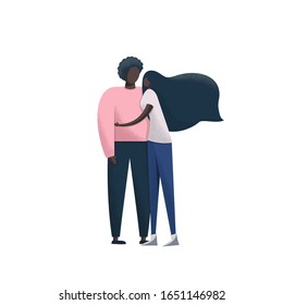 Young romantic African American couple. Man and woman isolated on white background. Colorful vector illustration in flat style.
