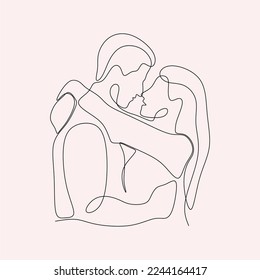young romantic couple continuous drawing single line art