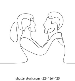 young romantic couple continuous drawing single line art