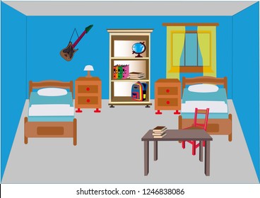young room vector illustration,a regular children's room,twin room


