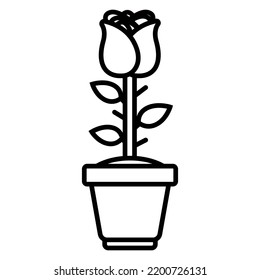 young rose in a pot. plant flowers in the ground. flat vector illustration.