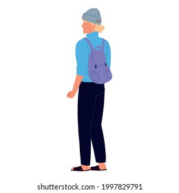 young with rucksack isolated icon