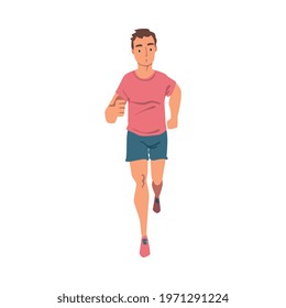 Young Running Man, Male Athlete in Sports Uniform Running Marathon, Training, Jogging on Isolated White Background
