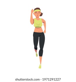 Young Running Woman, Athlete in Sports Uniform Running Marathon, Doing Morning Workout on Isolated White Background