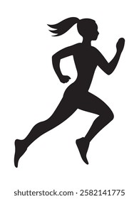 Young running woman, isolated vector silhouette. Run, side view