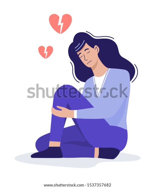 Triste mujer solitaria dibujo animado vector ilustración. Disgustar a las  damas con corazón roto pensando en el novio plano lineart caracteres, amor  no requitado. Chicas jóvenes hermosas que faltan cariño Imagen Vector