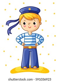 Young sailor cartoon character. Young sailor cartoon character on white background with yellow points