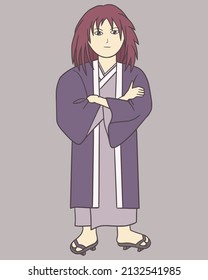 young samurai anime chibi style characters, manga comic japan fashion, vector illustration design