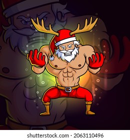 The young santa with big muscle esport mascot design of illustration