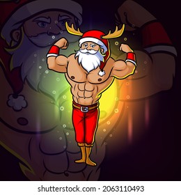 The young santa with the strong body esport logo design of illustration