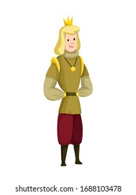 Young sartoon king wearing crown and mantle. Color