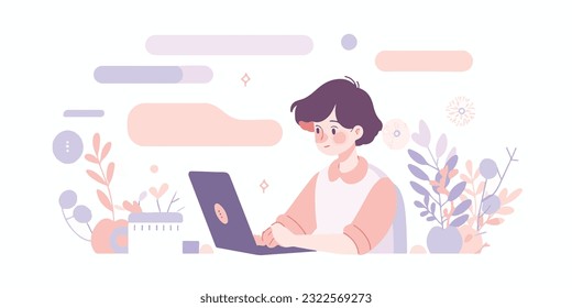 Young Scholar: Vector Flat Art of a Boy Learning

