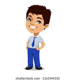A young school boy wearing school uniform
