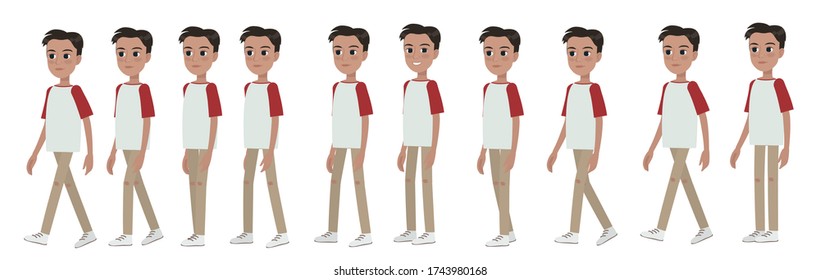 A young schoolboy or student, a character for animation. The walk of a dark boy. 2d sequences for motion design.