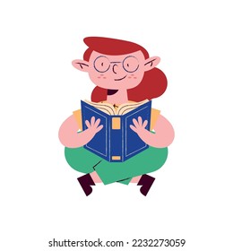 young schoolgirl reading book character