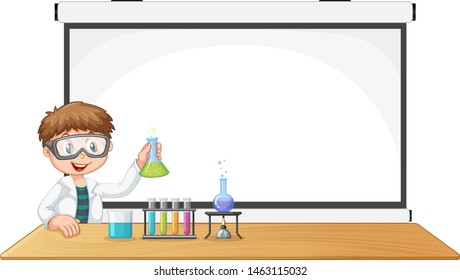 Niño joven de ciencia con ilustración de copyspace