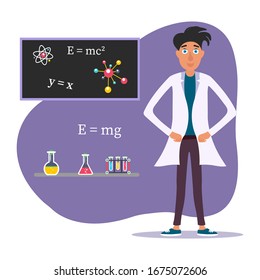 Young scientist experimenting in science chemistry laboratory.Vector Illustration