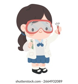 Jovem Cientista Segurando Tubos de Teste cartoon