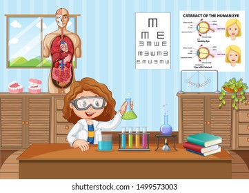 Young scientist in lab at school illustration